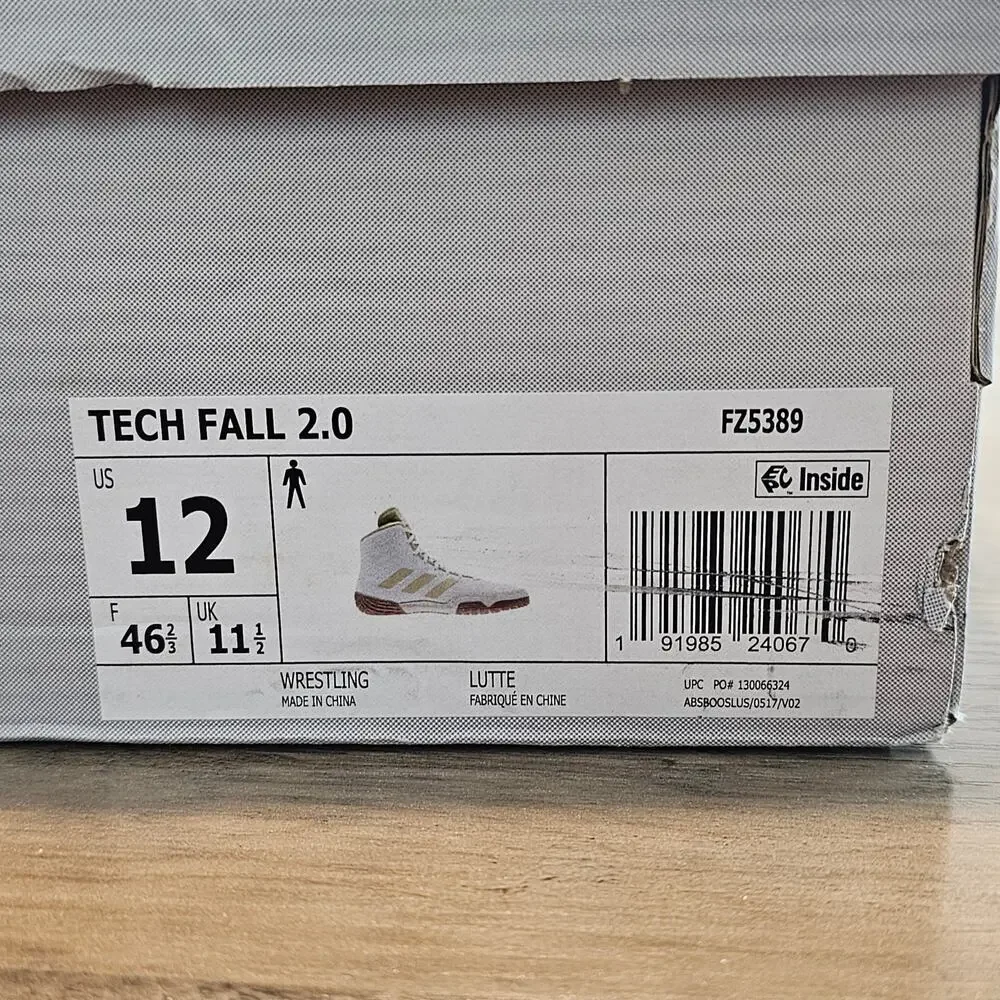 Adidas Tech Fall 2.0 Wrestling Shoe Men Sz 12 White Gold Suede Stability Support - Picture 9 of 9